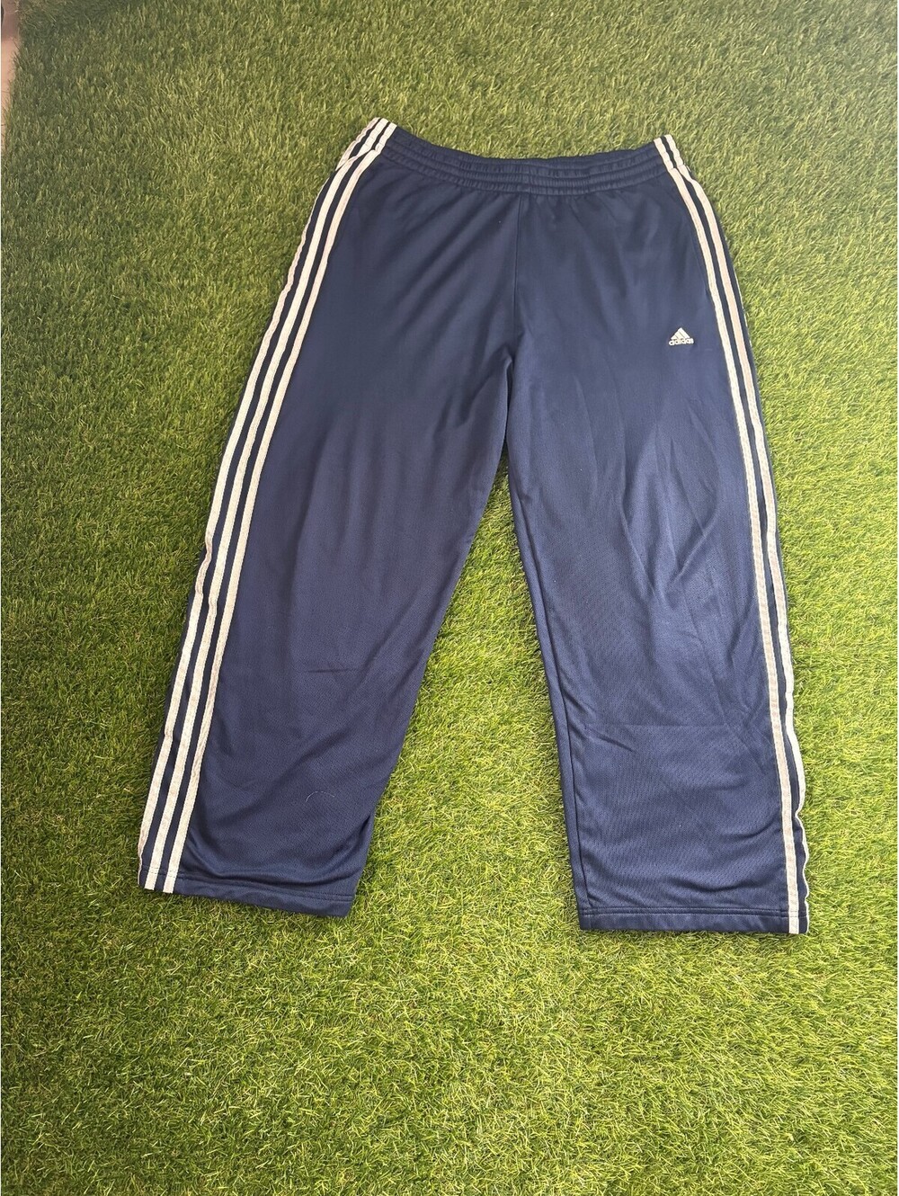 Vintage y2k Adidas navy polyester track pants, unisex size L